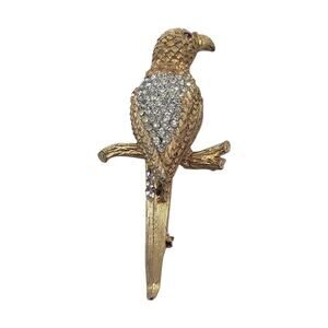 Vintage BSK Parrot Brooch Pin Gold Tone Rhinestone Articulated Eye 3" Jewelry